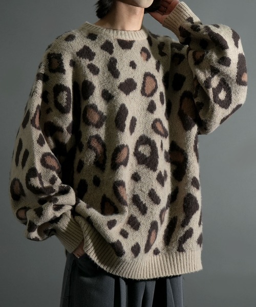 Starting Over（スターティングオーバー）の「アニマル グラデーション 総柄 プルオーバー クルーネック シャギーニット（ニット/セーター・メンズ・ベージュ/ブラック/ブラック×ホワイト/グレー/ネイビー/ブラック×グレー・M/L）」の5枚目の写真