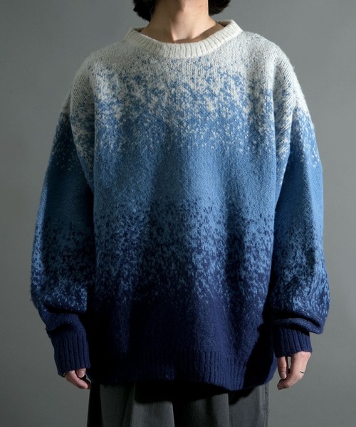 Starting Over（スターティングオーバー）の「アニマル グラデーション 総柄 プルオーバー クルーネック シャギーニット（ニット/セーター・メンズ・ベージュ/ブラック/ブラック×ホワイト/グレー/ネイビー/ブラック×グレー・M/L）」の6枚目の写真