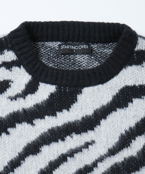 Starting Over（スターティングオーバー）の「アニマル グラデーション 総柄 プルオーバー クルーネック シャギーニット（ニット/セーター・メンズ・ベージュ/ブラック/ブラック×ホワイト/グレー/ネイビー/ブラック×グレー・M/L）」の7枚目の写真