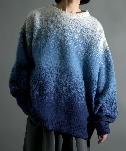 Starting Over（スターティングオーバー）の「アニマル グラデーション 総柄 プルオーバー クルーネック シャギーニット（ニット/セーター・メンズ・ベージュ/ブラック/ブラック×ホワイト/グレー/ネイビー/ブラック×グレー・M/L）」の17枚目の写真