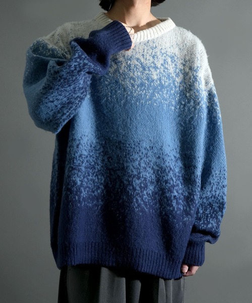 Starting Over（スターティングオーバー）の「アニマル グラデーション 総柄 プルオーバー クルーネック シャギーニット（ニット/セーター・メンズ・ベージュ/ブラック/ブラック×ホワイト/グレー/ネイビー/ブラック×グレー・M/L）」の18枚目の写真