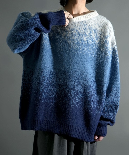 Starting Over（スターティングオーバー）の「アニマル グラデーション 総柄 プルオーバー クルーネック シャギーニット（ニット/セーター・メンズ・ベージュ/ブラック/ブラック×ホワイト/グレー/ネイビー/ブラック×グレー・M/L）」の19枚目の写真