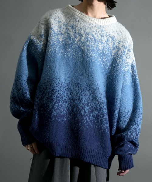 Starting Over（スターティングオーバー）の「アニマル グラデーション 総柄 プルオーバー クルーネック シャギーニット（ニット/セーター・メンズ・ベージュ/ブラック/ブラック×ホワイト/グレー/ネイビー/ブラック×グレー・M/L）」の20枚目の写真