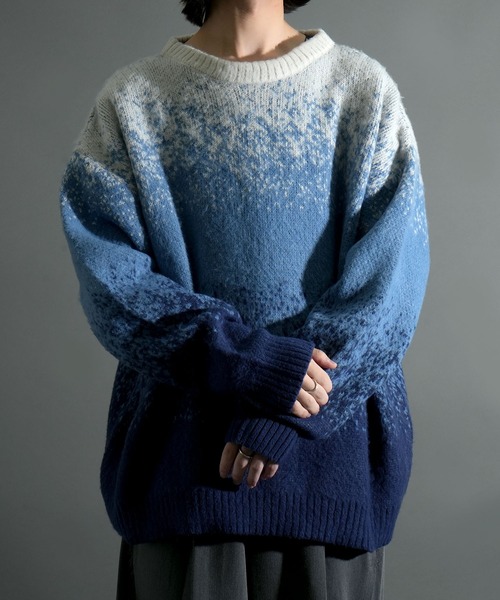 Starting Over（スターティングオーバー）の「アニマル グラデーション 総柄 プルオーバー クルーネック シャギーニット（ニット/セーター・メンズ・ベージュ/ブラック/ブラック×ホワイト/グレー/ネイビー/ブラック×グレー・M/L）」の21枚目の写真