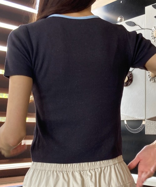 tolene(トレネ)の「ホルターネック クロップド丈 バイカラー 半袖カットソー(Tシャツ/カットソー・レディース・イエロー/ブラック・FREE)」の12枚目の写真