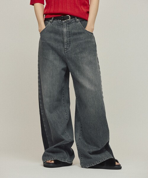 Johnbull（ジョンブル）の「JOHNBULL/ジョンブル サイドラインデニムパンツ / ワイドシルエット カーブデニム / JL253P10（デニムパンツ・レディース・ブラック/ネイビー・M/S）」の9枚目の写真