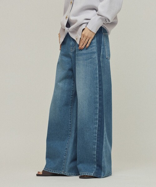 Johnbull（ジョンブル）の「JOHNBULL/ジョンブル サイドラインデニムパンツ / ワイドシルエット カーブデニム / JL253P10（デニムパンツ・レディース・ブラック/ネイビー・M/S）」の19枚目の写真