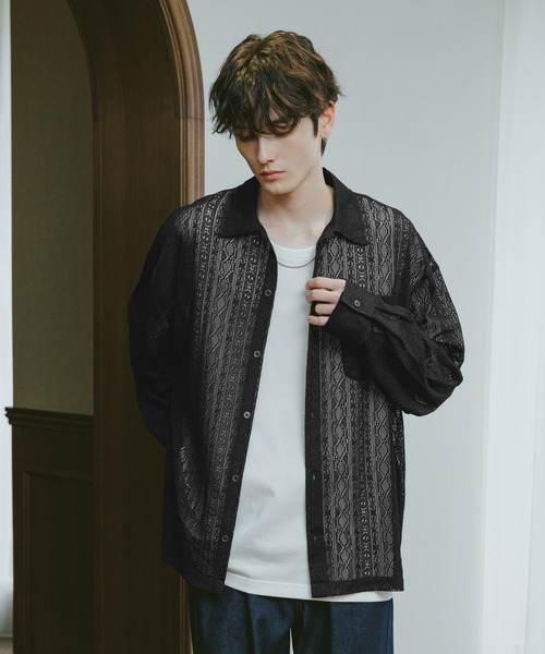 RAGEBLUE（レイジブルー）の「レースシアールーズシャツ（シャツ/ブラウス・メンズ・ブラック/ホワイト/ブラウン・MEDIUM/LARGE）」の3枚目の写真