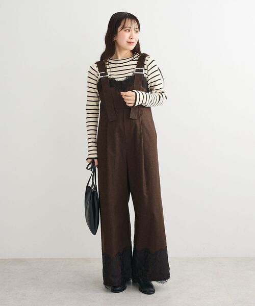 Sugar spoon（シュガースプーン）の「・SUGAR SPOON レーストリムオールインワン（サロペット/オーバーオール・レディース・チャコールグレー/ネイビー/ブラウン・FREE）」の2枚目の写真