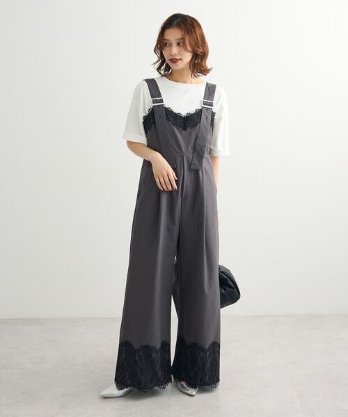 Sugar spoon（シュガースプーン）の「・SUGAR SPOON レーストリムオールインワン（サロペット/オーバーオール・レディース・チャコールグレー/ネイビー/ブラウン・FREE）」の5枚目の写真