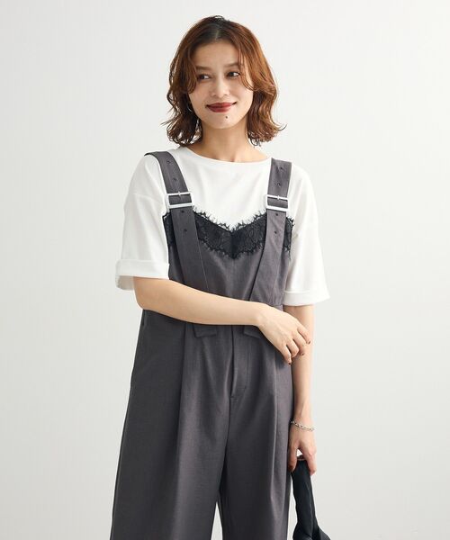 Sugar spoon（シュガースプーン）の「・SUGAR SPOON レーストリムオールインワン（サロペット/オーバーオール・レディース・チャコールグレー/ネイビー/ブラウン・FREE）」の9枚目の写真