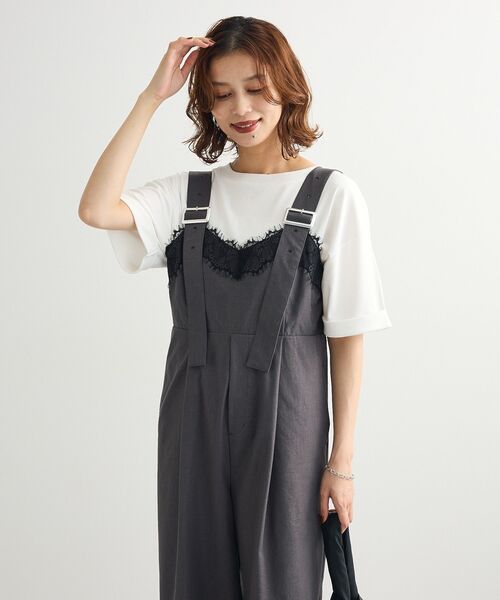 Sugar spoon（シュガースプーン）の「・SUGAR SPOON レーストリムオールインワン（サロペット/オーバーオール・レディース・チャコールグレー/ネイビー/ブラウン・FREE）」の10枚目の写真