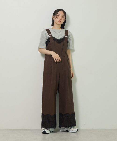 Sugar spoon（シュガースプーン）の「・SUGAR SPOON レーストリムオールインワン（サロペット/オーバーオール・レディース・チャコールグレー/ネイビー/ブラウン・FREE）」の11枚目の写真