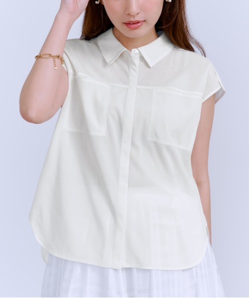 COHINA(コヒナ)の「【接触冷感】トリコットシアーノースリシャツ 【低身長・小柄女性】(シャツ/ブラウス・レディース・ホワイト/グリーン/ネイビー・ONE SIZE)」の2枚目の写真