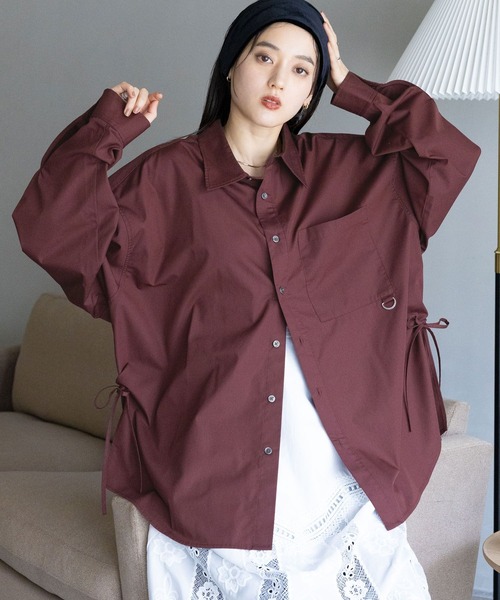 RAGEBLUE（レイジブルー）の「サイドリボン/デザインルーズシャツ（シャツ/ブラウス・レディース・オフホワイト/ワインレッド/ブラック/ブルー・FREE）」の4枚目の写真