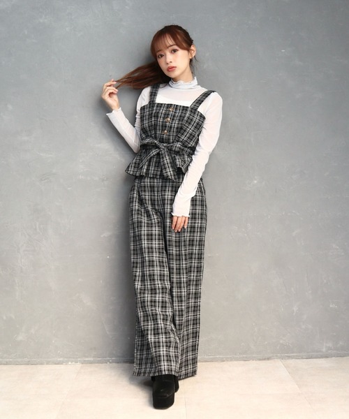 CECIL McBEE（セシルマクビー）の「チェック柄ビスチェセットアップ（ワンピース・レディース・ベージュ/ブラック/ブラウン・LARGE/MEDIUM）」の2枚目の写真