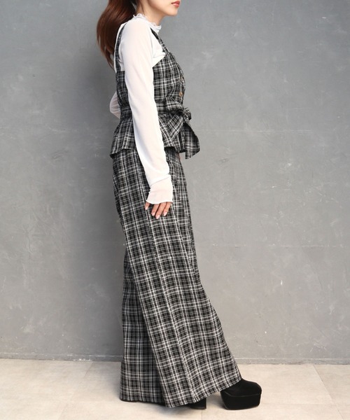 CECIL McBEE（セシルマクビー）の「チェック柄ビスチェセットアップ（ワンピース・レディース・ベージュ/ブラック/ブラウン・LARGE/MEDIUM）」の7枚目の写真