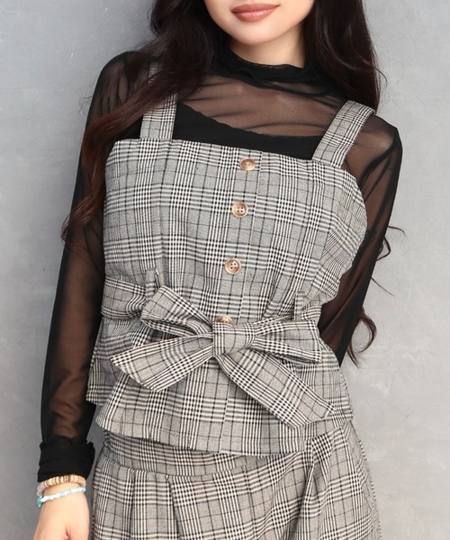 CECIL McBEE（セシルマクビー）の「チェック柄ビスチェセットアップ（ワンピース・レディース・ベージュ/ブラック/ブラウン・LARGE/MEDIUM）」の18枚目の写真