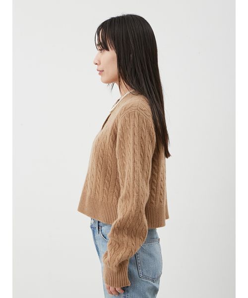 Mila Owen（ミラオーウェン）の「【セットアップ対応】カシミヤタッチケーブルニットカーディガン（カーディガン/ボレロ・レディース・キャメル/オリーブ/マルチ・0/1）」の6枚目の写真