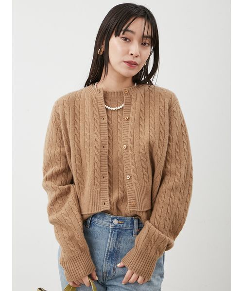 Mila Owen（ミラオーウェン）の「【セットアップ対応】カシミヤタッチケーブルニットカーディガン（カーディガン/ボレロ・レディース・キャメル/オリーブ/マルチ・0/1）」の16枚目の写真