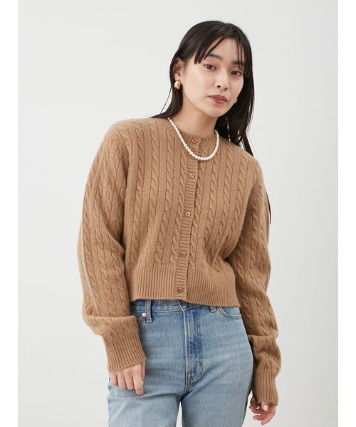 セットアップ対応】カシミヤタッチケーブルニットカーディガン