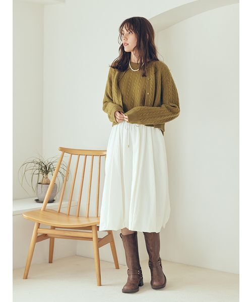 セットアップ対応】カシミヤタッチケーブルニットカーディガン