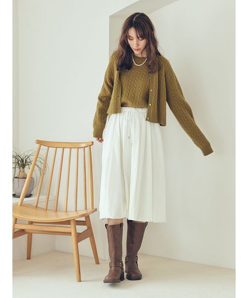 セットアップ対応】カシミヤタッチケーブルニットカーディガン