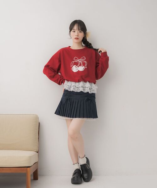 ems excite(エムズエキサイト)の「裾レーストレーナー(Tシャツ/カットソー・レディース・レッド/ダークグレー/ナチュラル・FREE)」の13枚目の写真
