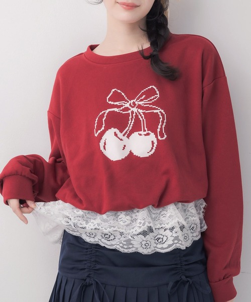 ems excite(エムズエキサイト)の「裾レーストレーナー(Tシャツ/カットソー・レディース・レッド/ダークグレー/ナチュラル・FREE)」の3枚目の写真