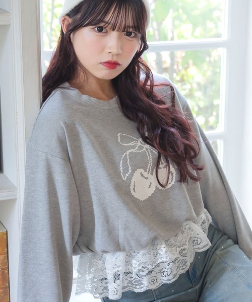 ems excite(エムズエキサイト)の「裾レーストレーナー(Tシャツ/カットソー・レディース・レッド/ダークグレー/ナチュラル・FREE)」の1枚目の写真