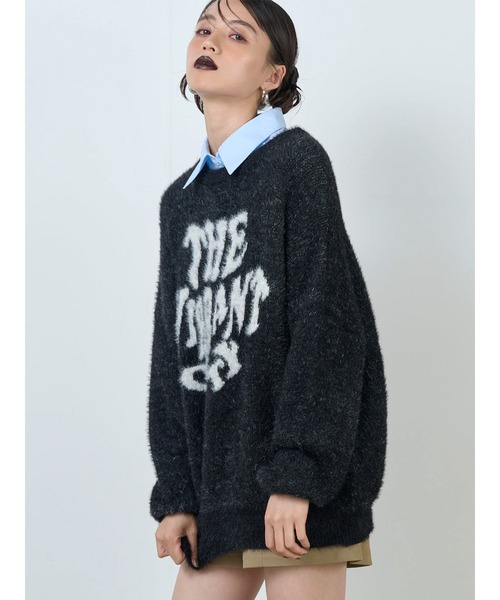 MURUA(ムルーア)の「【WEB限定】ロゴジャガードニット(ニット/セーター・レディース・ブラック/グレー/グリーン・FREE)」の2枚目の写真