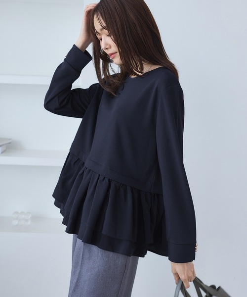 ROPE' PICNIC(ロペピクニック)の「布帛ドッキングペプラムギャザープルオーバー(Tシャツ/カットソー・レディース・ブラック/ネイビー/オフホワイト・M/S)」の3枚目の写真