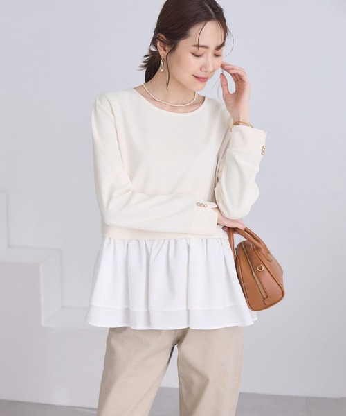 ROPE' PICNIC(ロペピクニック)の「布帛ドッキングペプラムギャザープルオーバー(Tシャツ/カットソー・レディース・ブラック/ネイビー/オフホワイト・M/S)」の2枚目の写真