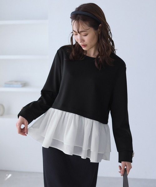 ROPE' PICNIC(ロペピクニック)の「布帛ドッキングペプラムギャザープルオーバー(Tシャツ/カットソー・レディース・ブラック/ネイビー/オフホワイト・M/S)」の1枚目の写真
