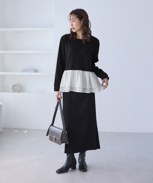 ROPE' PICNIC(ロペピクニック)の「布帛ドッキングペプラムギャザープルオーバー(Tシャツ/カットソー・レディース・ブラック/ネイビー/オフホワイト・M/S)」の4枚目の写真