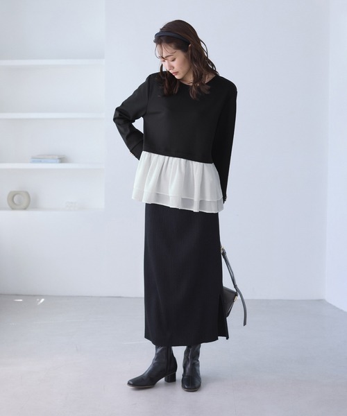 ROPE' PICNIC(ロペピクニック)の「布帛ドッキングペプラムギャザープルオーバー(Tシャツ/カットソー・レディース・ブラック/ネイビー/オフホワイト・M/S)」の6枚目の写真