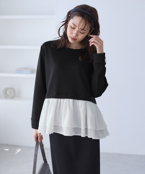 ROPE' PICNIC(ロペピクニック)の「布帛ドッキングペプラムギャザープルオーバー(Tシャツ/カットソー・レディース・ブラック/ネイビー/オフホワイト・M/S)」の7枚目の写真