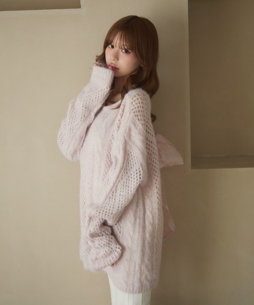 ご確定♡二点 ガーデピンクとホワイトニットセーター セール】透かし編みシアーリボンニット（ニット/セーター）｜TITTY&CO