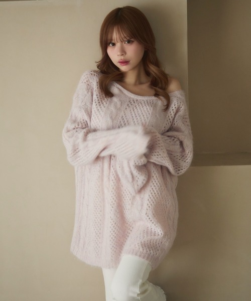 セール】透かし編みシアーリボンニット（ニット/セーター