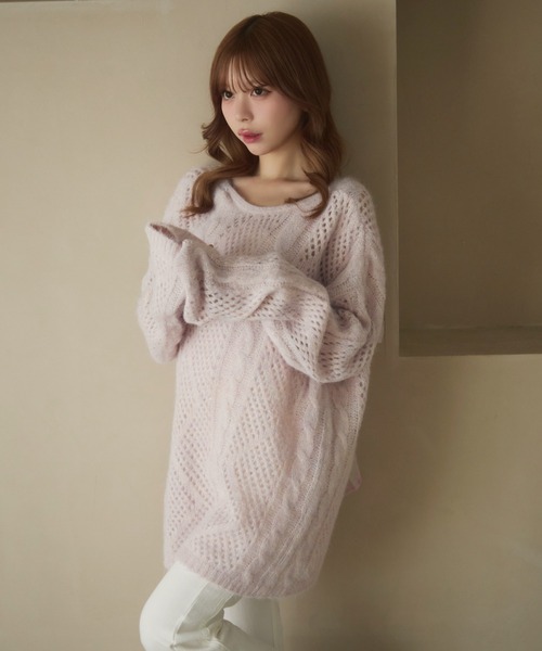 セール】透かし編みシアーリボンニット（ニット/セーター