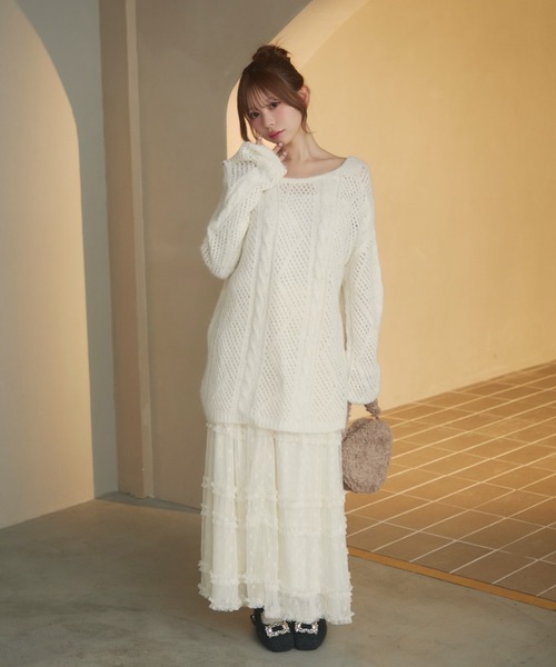 セール】透かし編みシアーリボンニット（ニット/セーター