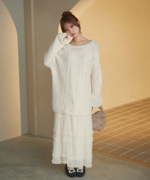 セール】透かし編みシアーリボンニット（ニット/セーター