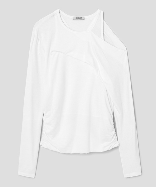 anggae(アンゲ)の「anggae/アンゲ PETAL OFF SHOULDER T-SHIRT オフショルダー カットソー(Tシャツ/カットソー・レディース・ホワイト/ブラック・S/M)」の5枚目の写真