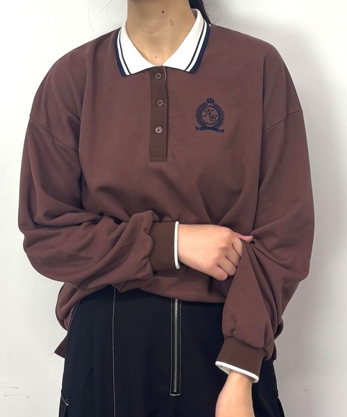セール】衿配色ロングポロシャツ（ポロシャツ）｜NICOLE CLUB（ニコル