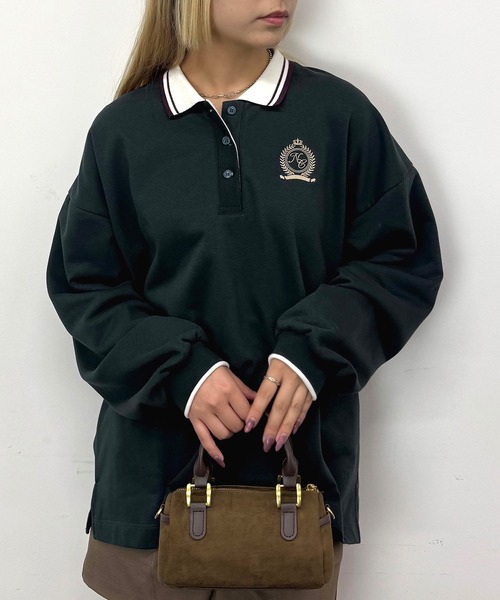 CHANEL ブラックリブポロシャツ 長袖 セール】衿配色ロングポロシャツ（ポロシャツ）｜NICOLE CLUB（ニコル