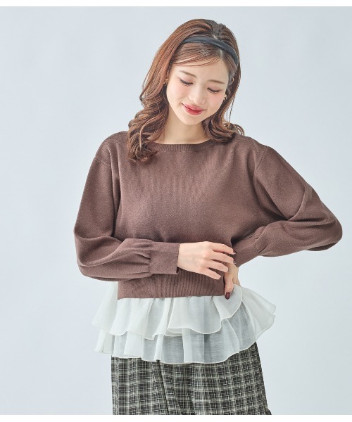 PEACH JOHN（ピーチジョン）の「フリルヘムコンビニットトップス（ニット/セーター・レディース・ブラウン/アイボリー/ブラック・ONE SIZE）」の3枚目の写真