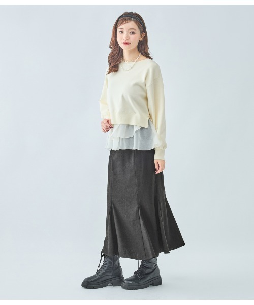 PEACH JOHN（ピーチジョン）の「フリルヘムコンビニットトップス（ニット/セーター・レディース・ブラウン/アイボリー/ブラック・ONE SIZE）」の5枚目の写真