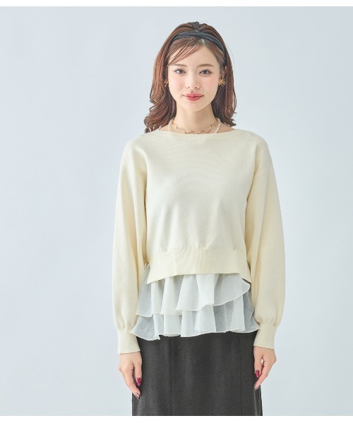 PEACH JOHN（ピーチジョン）の「フリルヘムコンビニットトップス（ニット/セーター・レディース・ブラウン/アイボリー/ブラック・ONE SIZE）」の8枚目の写真