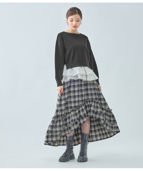 PEACH JOHN（ピーチジョン）の「フリルヘムコンビニットトップス（ニット/セーター・レディース・ブラウン/アイボリー/ブラック・ONE SIZE）」の17枚目の写真