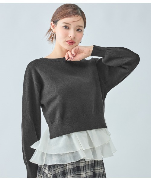 PEACH JOHN（ピーチジョン）の「フリルヘムコンビニットトップス（ニット/セーター・レディース・ブラウン/アイボリー/ブラック・ONE SIZE）」の20枚目の写真